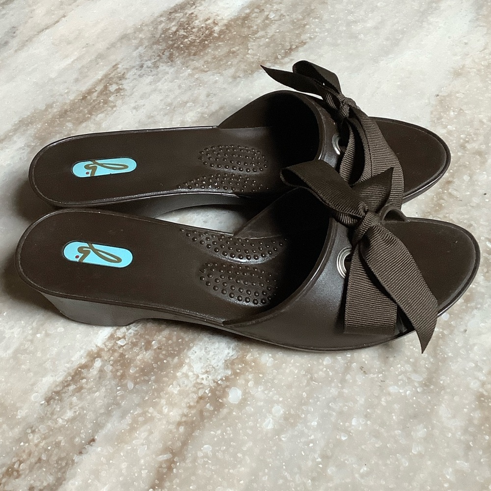 😍OKA b. Brown Women's Slide Sandals with Bow😍